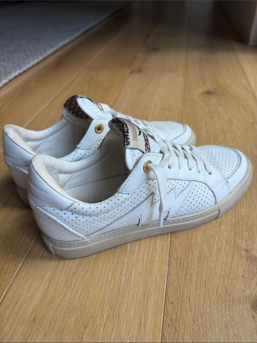 Zadig & Voltaire White Perforated Leather Sneakers